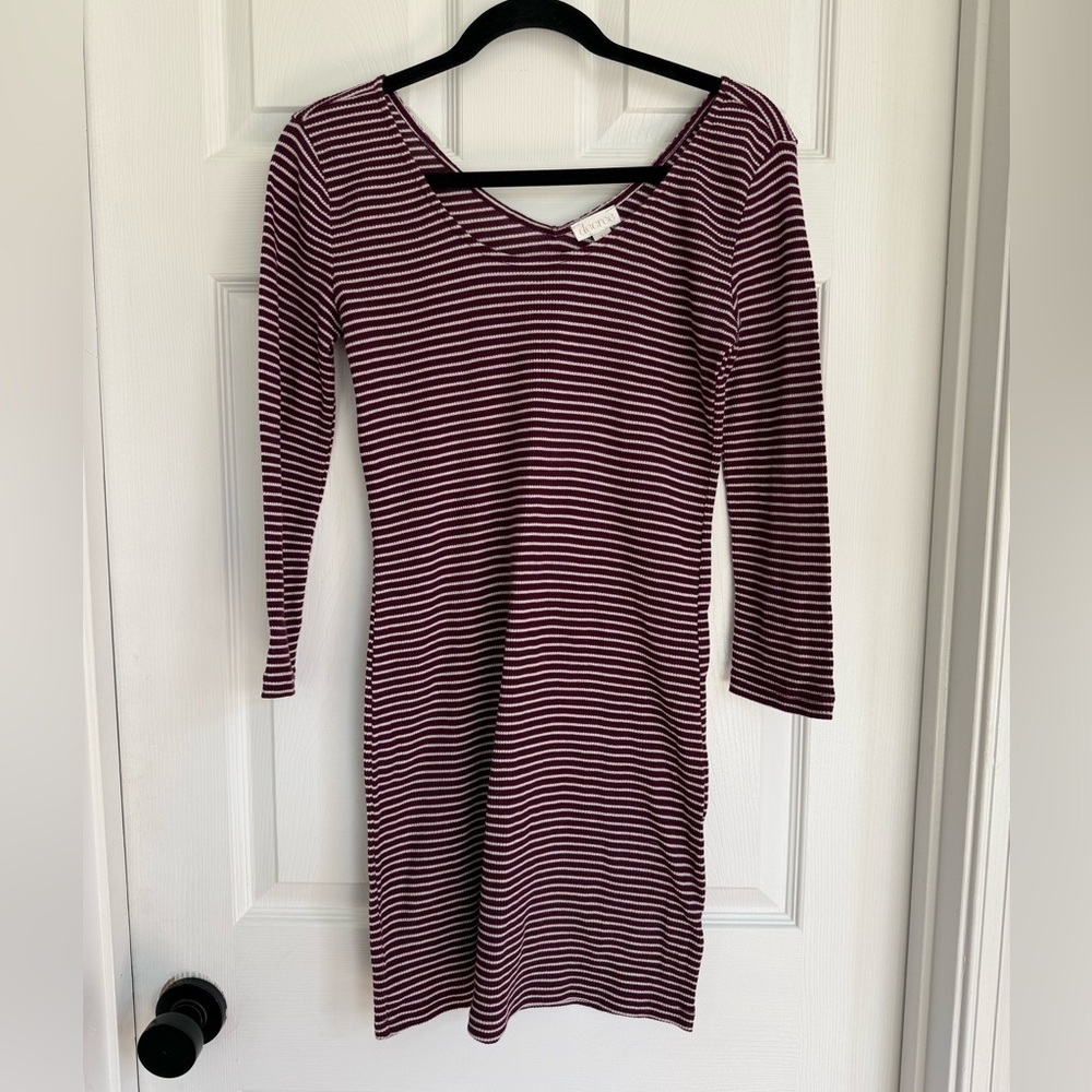 Decree Maroon and White Striped Long Sleeve Knit Dress